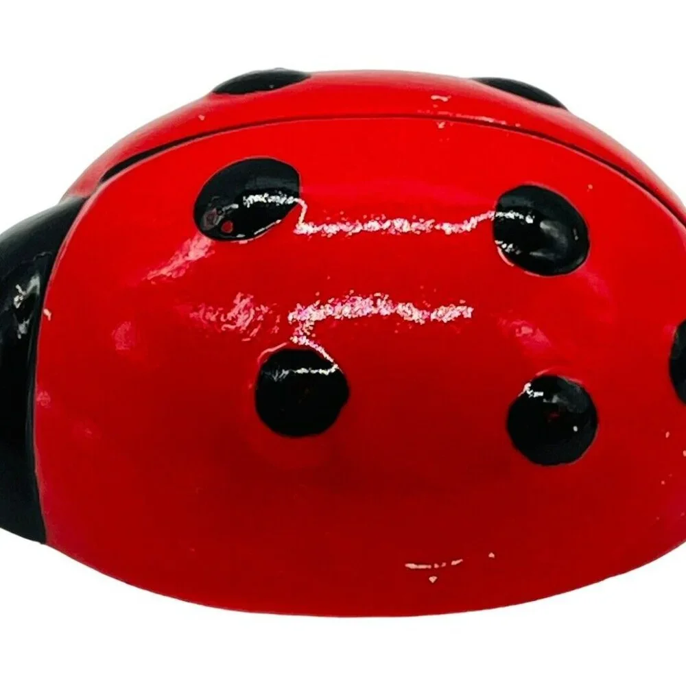 Vintage Ladybug Salt Pepper Shakers Ceramic Japan Red‎ Black 3 inch